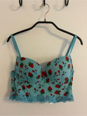 Adore Me Light Blue Strawberry-Print Longline Bra